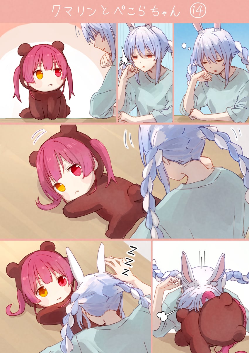 houshou marine, usada pekora, and houshou kumarine (hololive) drawn by yami_ara
