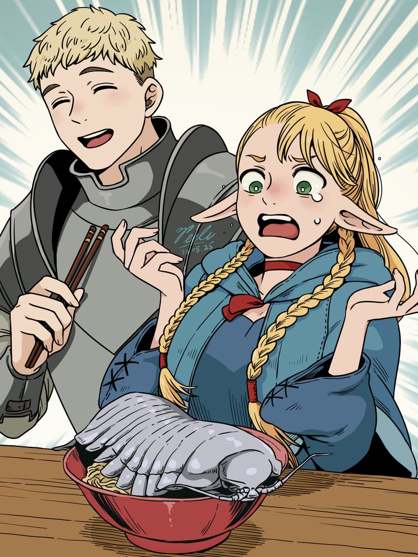 marcille and laios thorden (dungeon meshi) drawn by perle_arte