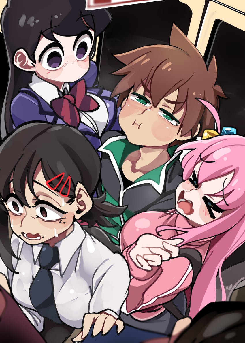 gotoh hitori, satou kazuma, higashiyama kobeni, and komi shouko (chainsaw man and 3 more) drawn by bongfill