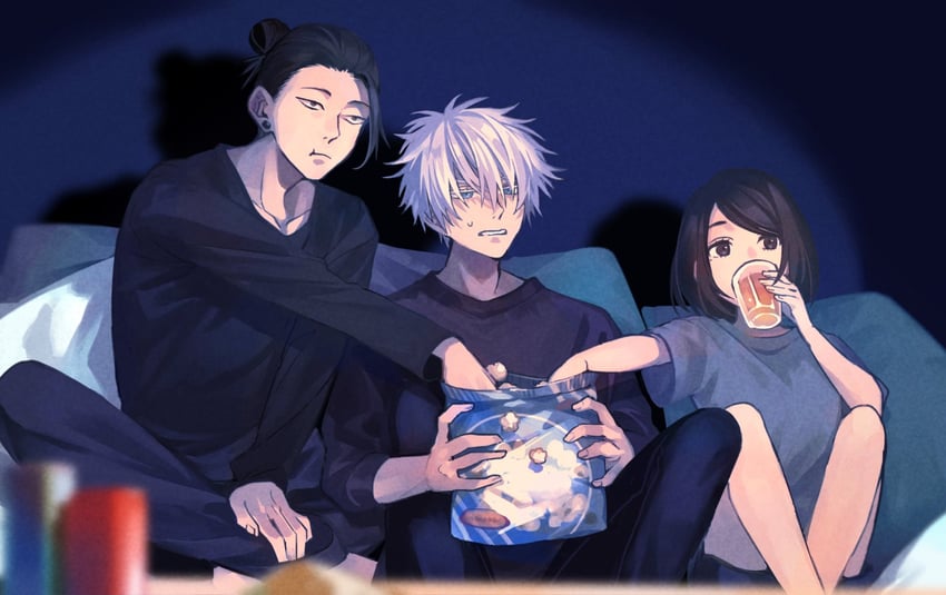 gojou satoru, getou suguru, and ieiri shoko (jujutsu kaisen) drawn by accelerando