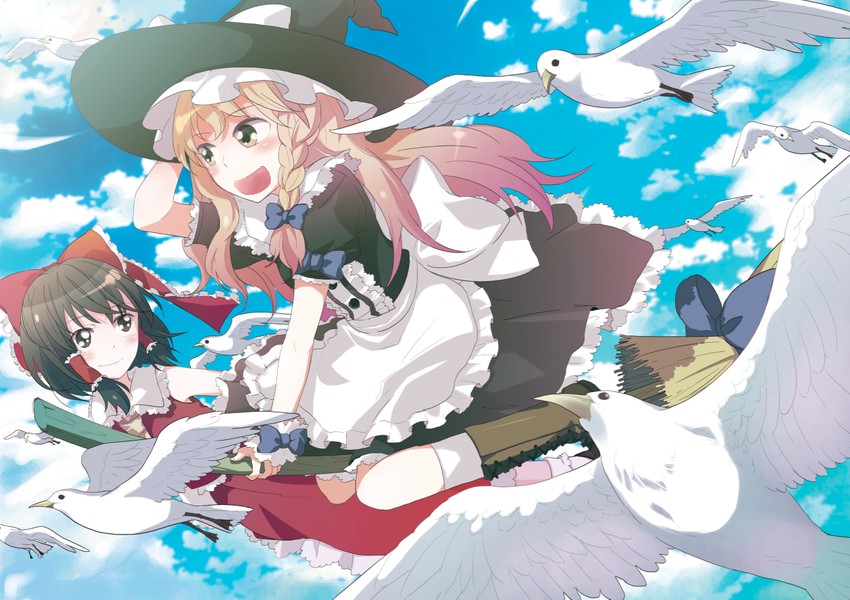 hakurei reimu and kirisame marisa (touhou) drawn by satou_memeko
