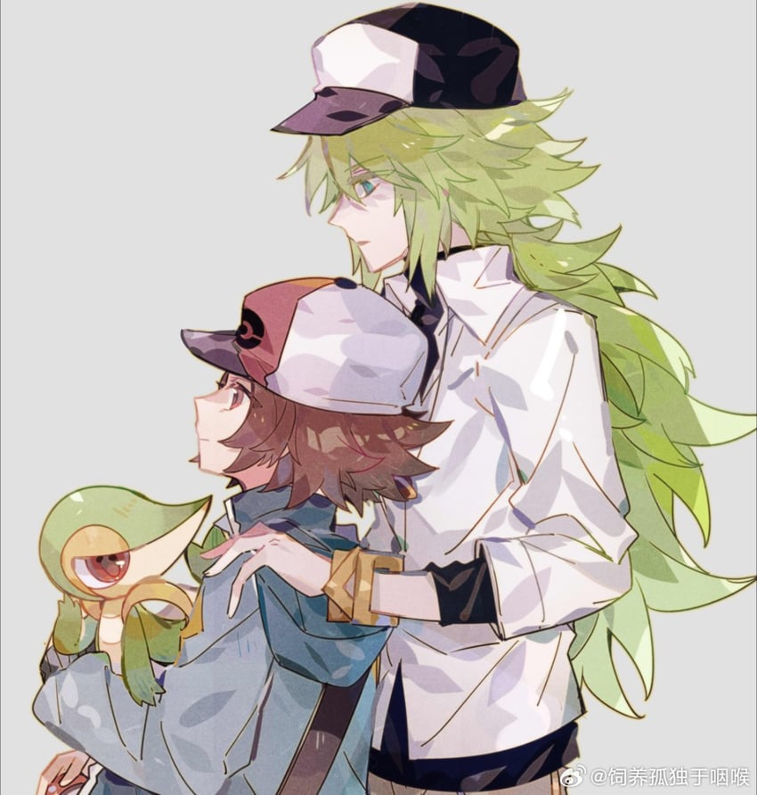 hilbert, n, and snivy (pokemon and 1 more) drawn by weibo_6800876298