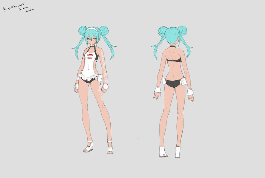 hatsune miku and racing miku (vocaloid and 1 more) drawn by neco