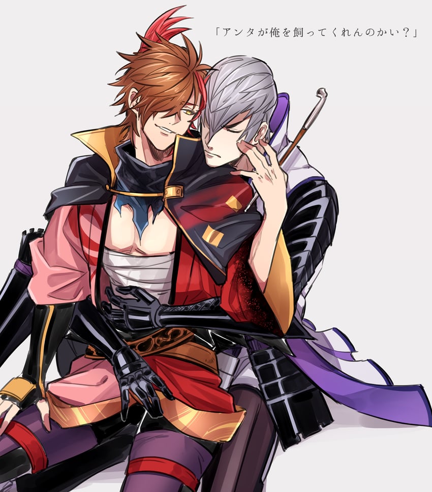 ishida mitsunari, shima sakon, and shima kiyooki (sengoku basara) drawn by kkkaaaayyy