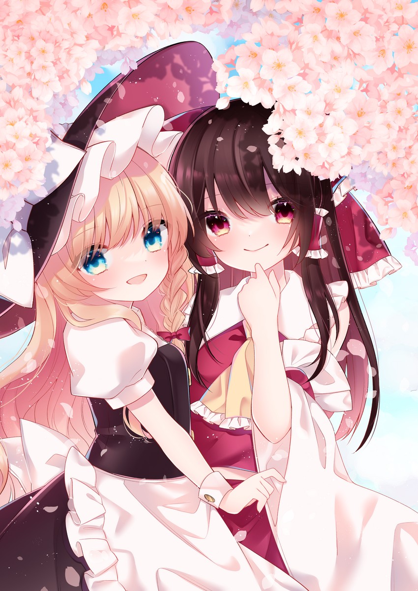 hakurei reimu and kirisame marisa (touhou) drawn by cacao_(cacaomgmg)