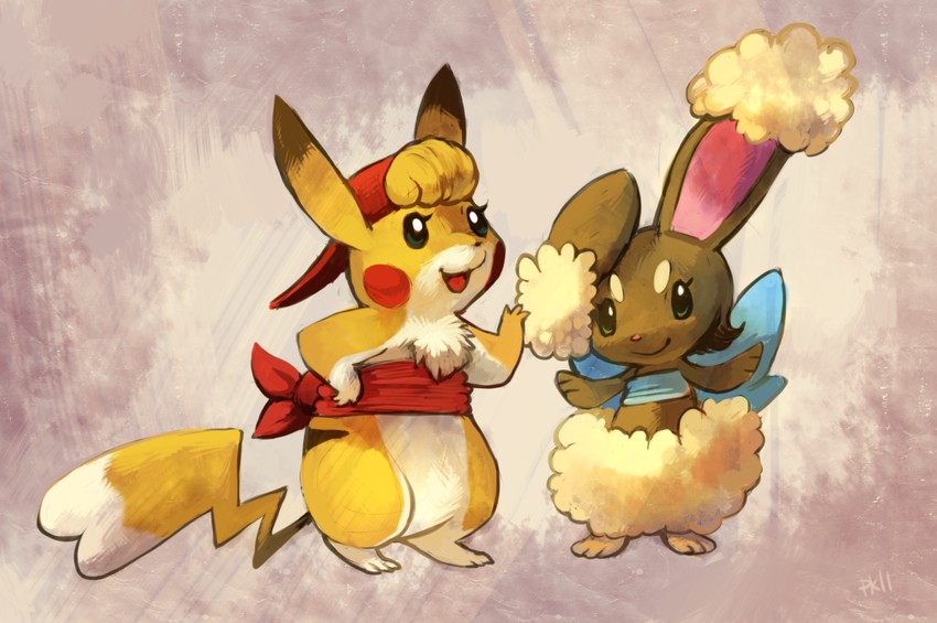pikachu and buneary (pokemon and 1 more) drawn by glitchedpuppet