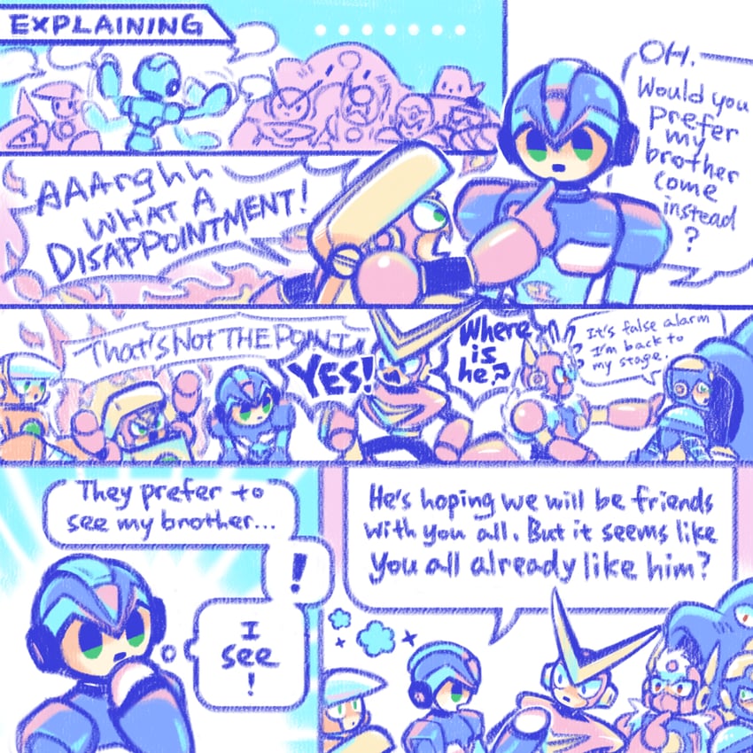 x, quick man, metal man, air man, flash man, and 4 more (mega man and 2 more) drawn by laser-lance