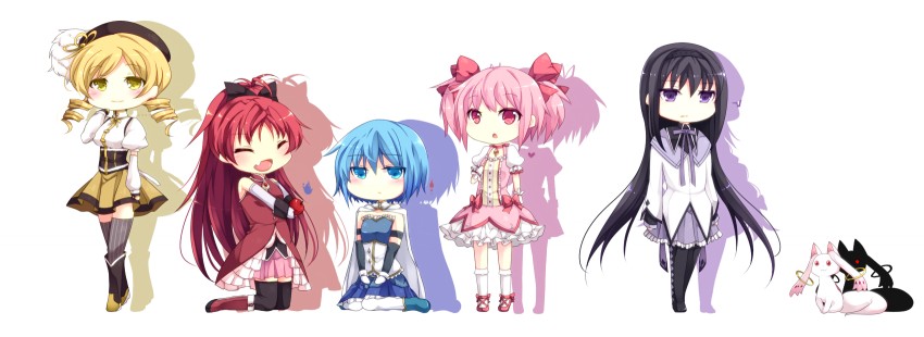 akemi homura, kaname madoka, miki sayaka, sakura kyoko, tomoe mami, and 1 more (mahou shoujo madoka magica) drawn by fuyu-nagi
