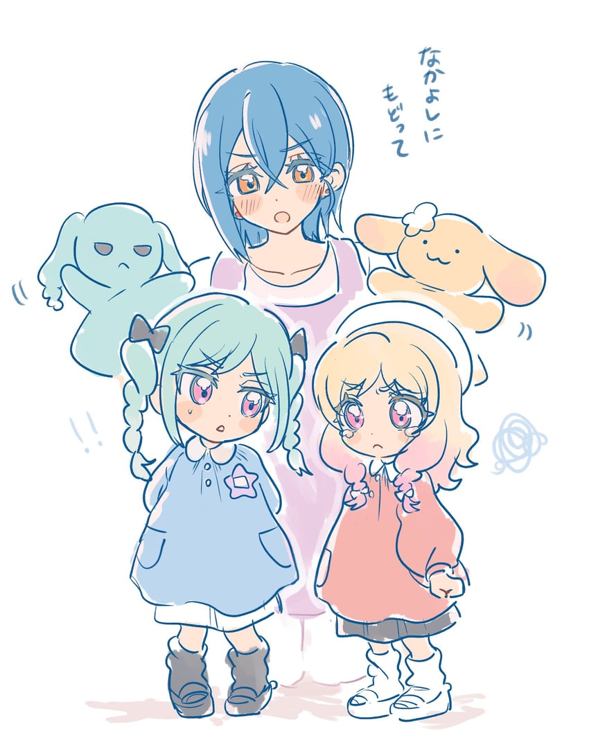 wakana shiki, onitsuka natsumi, and onitsuka tomari (love live! and 1 more) drawn by techimi