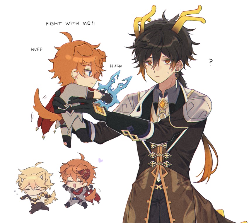 zhongli and tartaglia (genshin impact) drawn by nekoshin_kagari