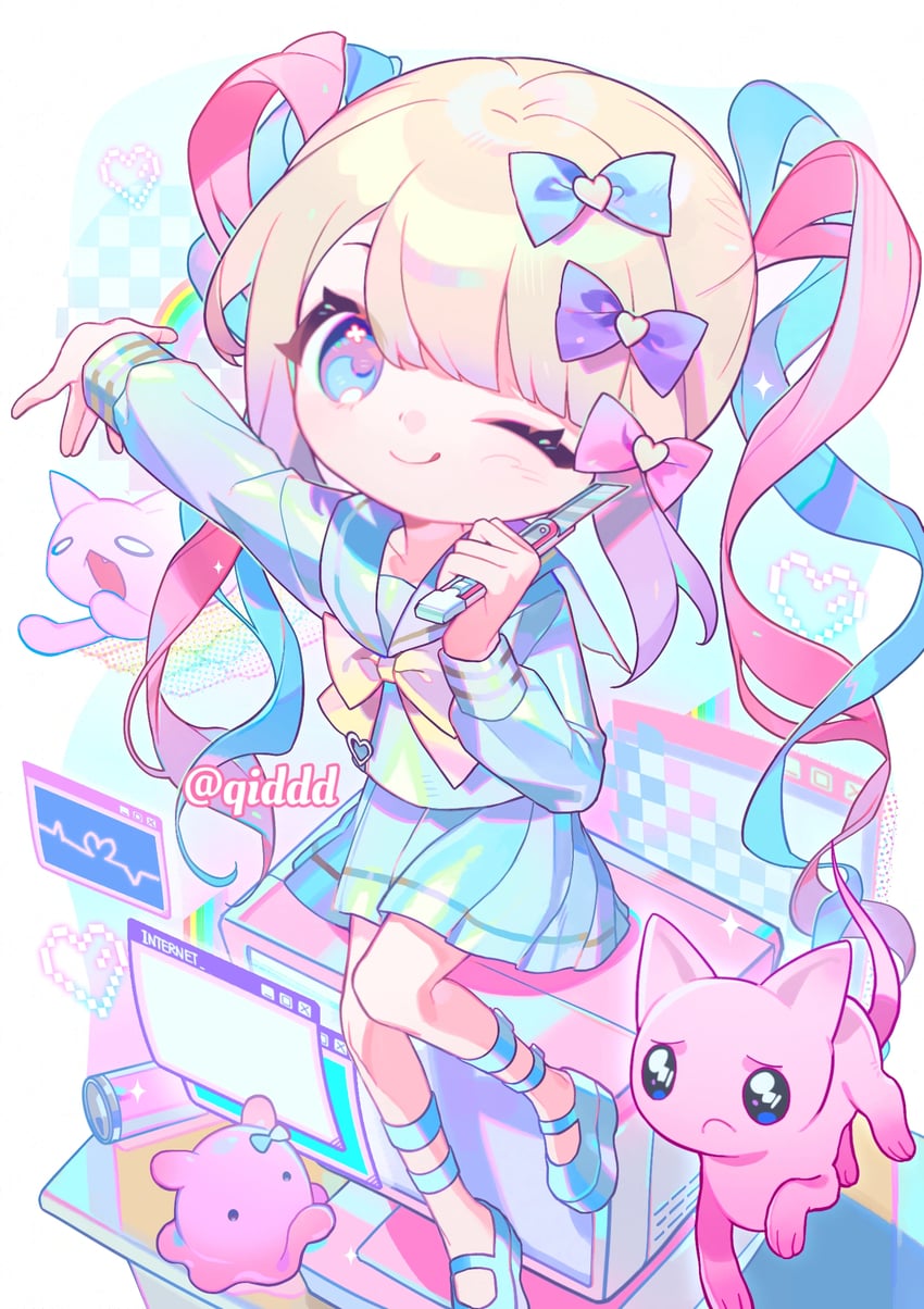chouzetsusaikawa tenshi-chan and pien cat (needy girl overdose) drawn by qiddd