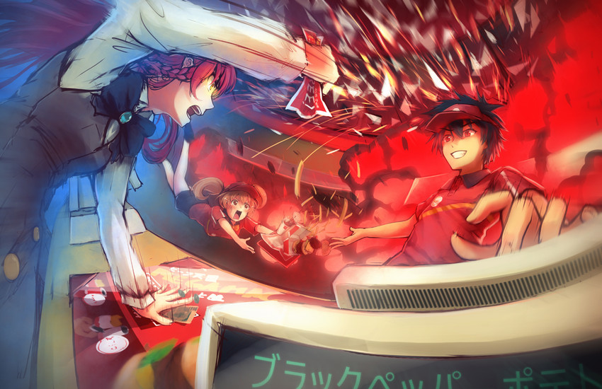 sasaki chiho, yusa emi, and maou sadao (hataraku maou-sama!) drawn by ricegnat