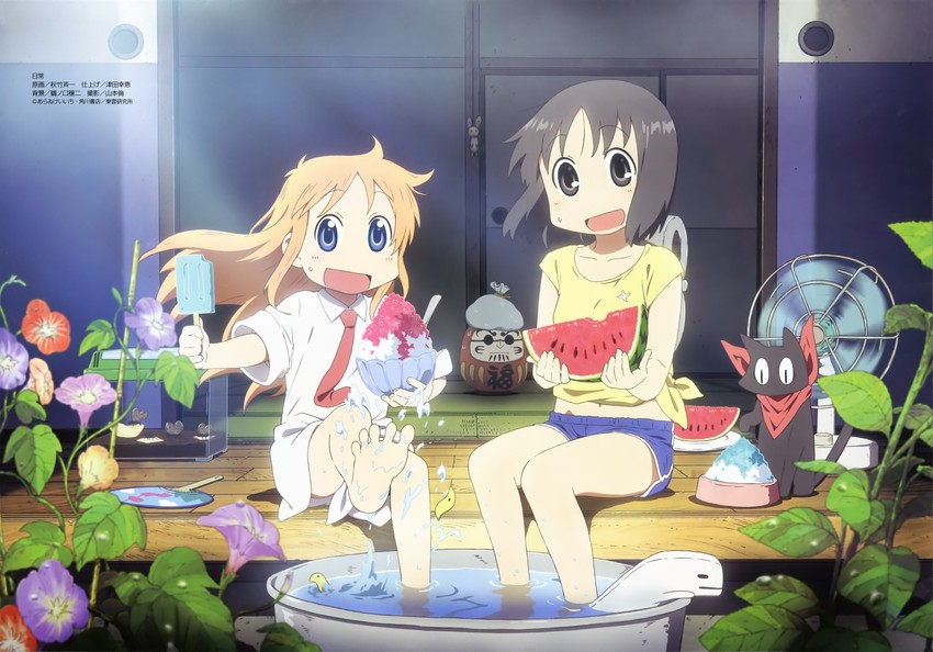 shinonome nano, professor shinonome, and sakamoto (nichijou) drawn by akitake_seiichi