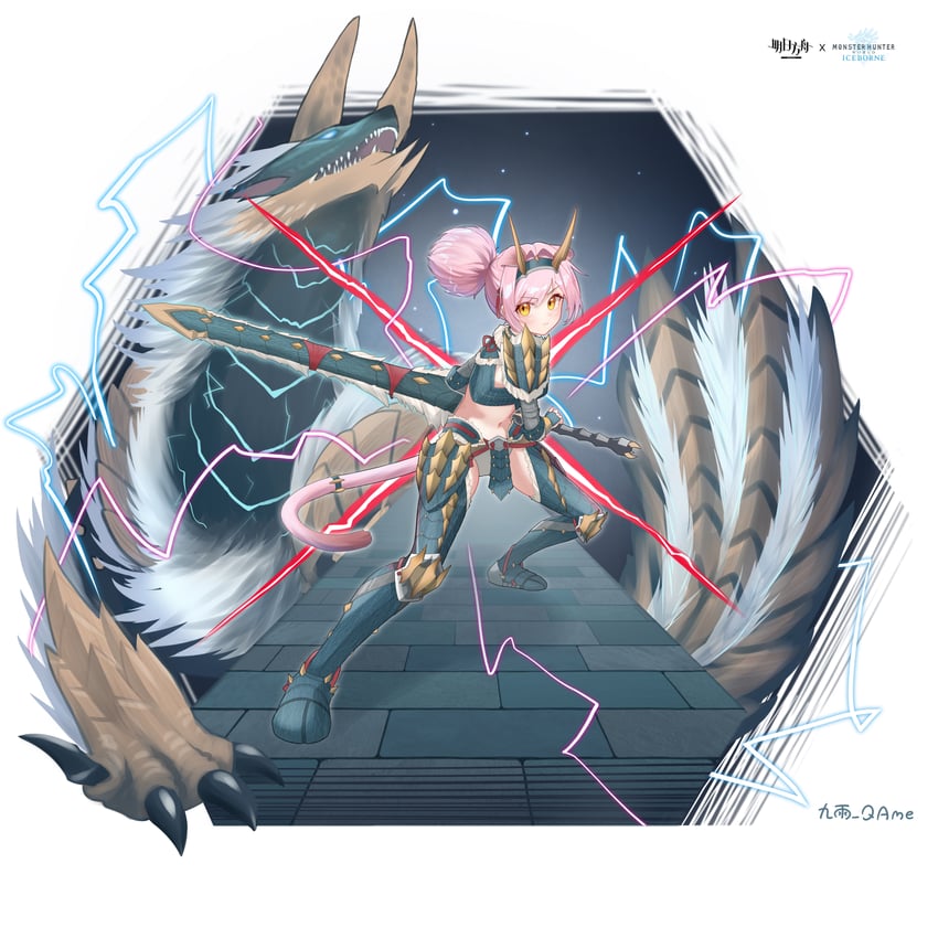goldenglow and zinogre (arknights and 1 more) drawn by jiuyu_qame