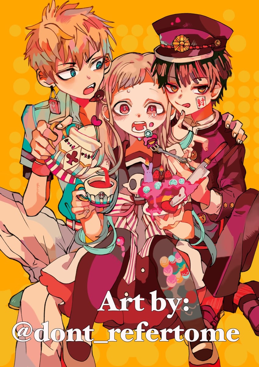 hanako, yashiro nene, and minamoto kou (jibaku shounen hanako-kun) drawn by dont_refertome