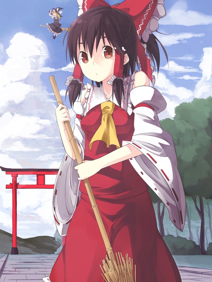 hakurei reimu and kirisame marisa (touhou) drawn by ibuki_notsu