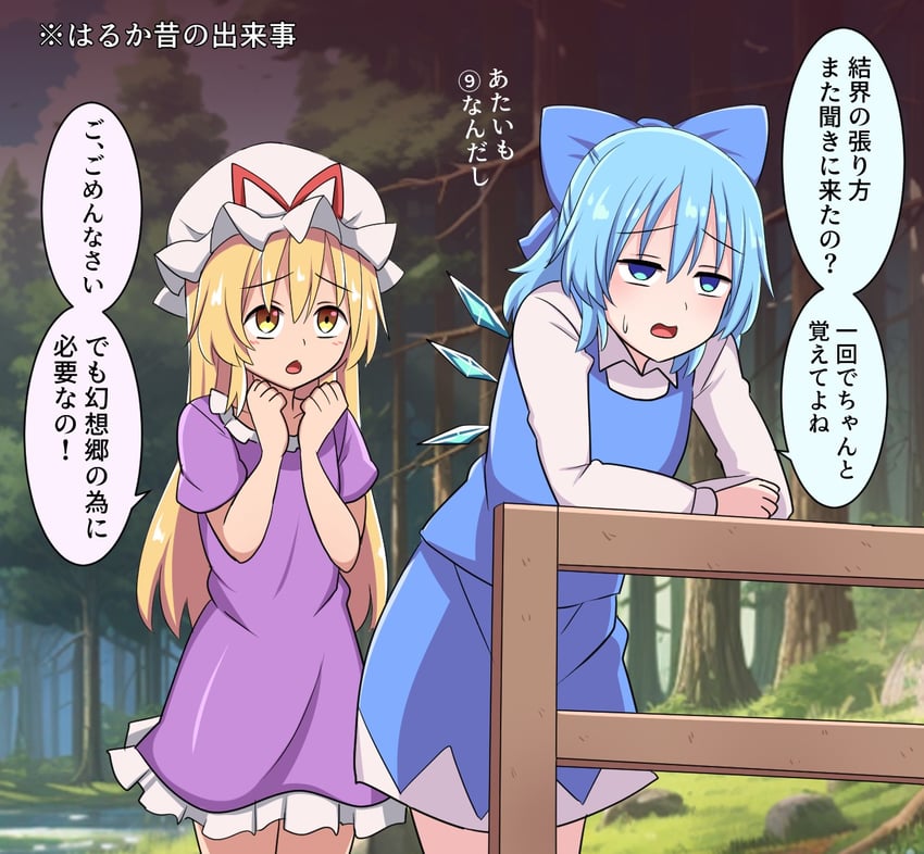 cirno and yakumo yukari (touhou) drawn by suwaneko