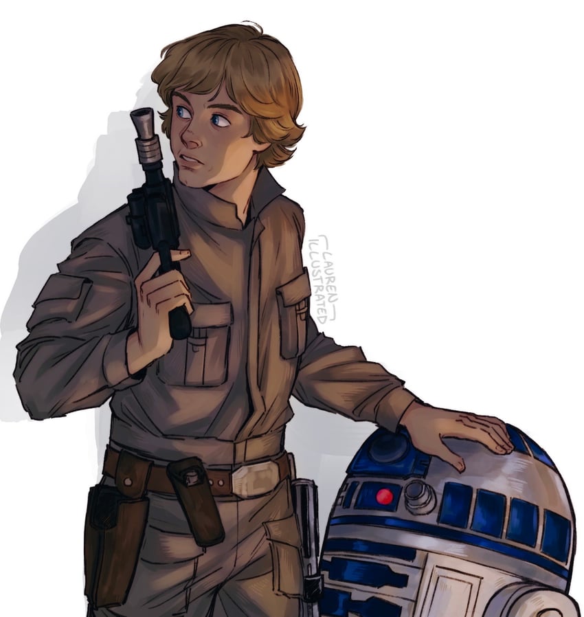 luke skywalker and r2-d2 (star wars and 1 more) drawn by lauren_illustrated