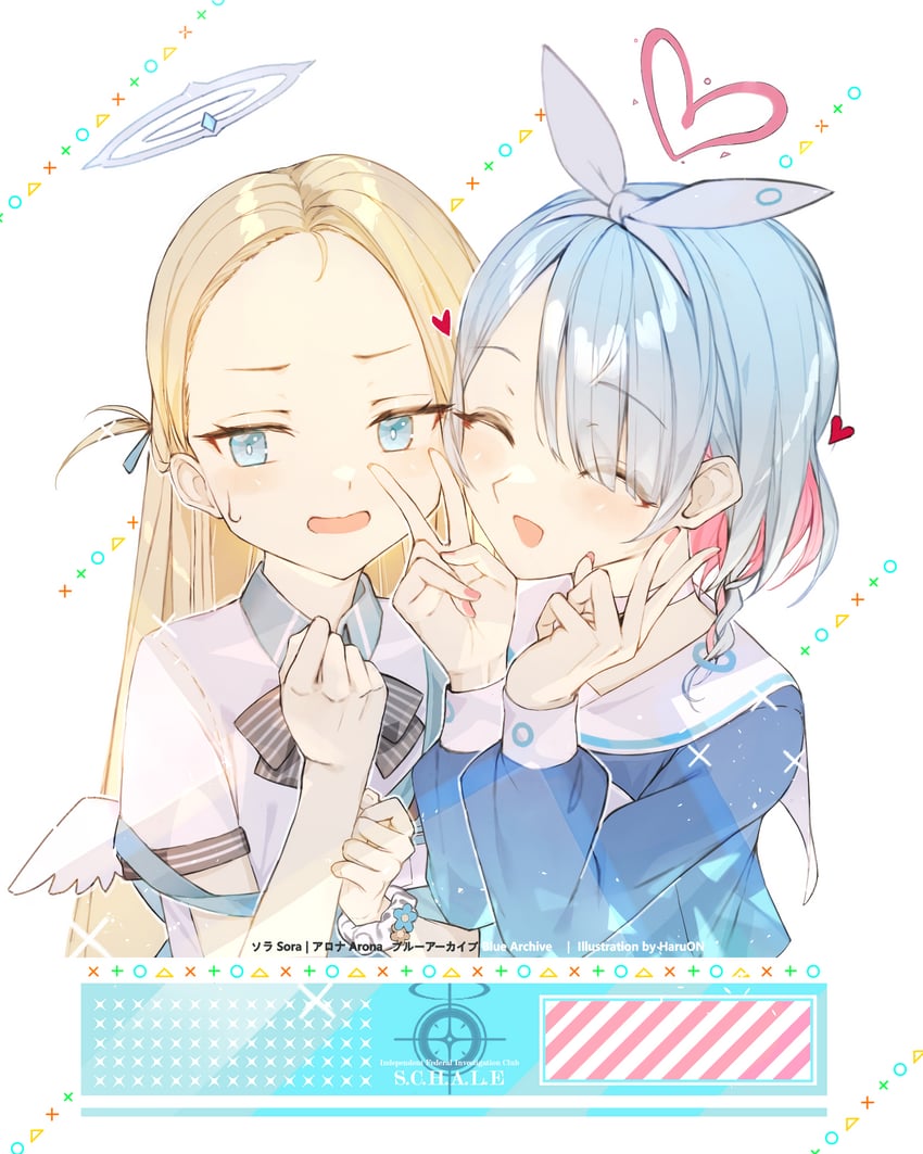 arona and sora (blue archive) drawn by haru_on