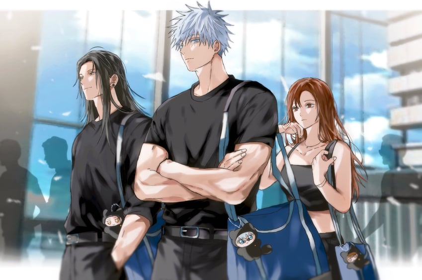 gojou satoru, getou suguru, and ieiri shoko (jujutsu kaisen) drawn by yoon_(dmsco1803)