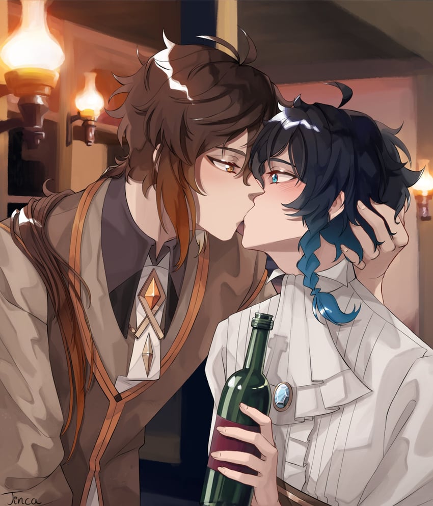 zhongli and venti (genshin impact) drawn by tinca