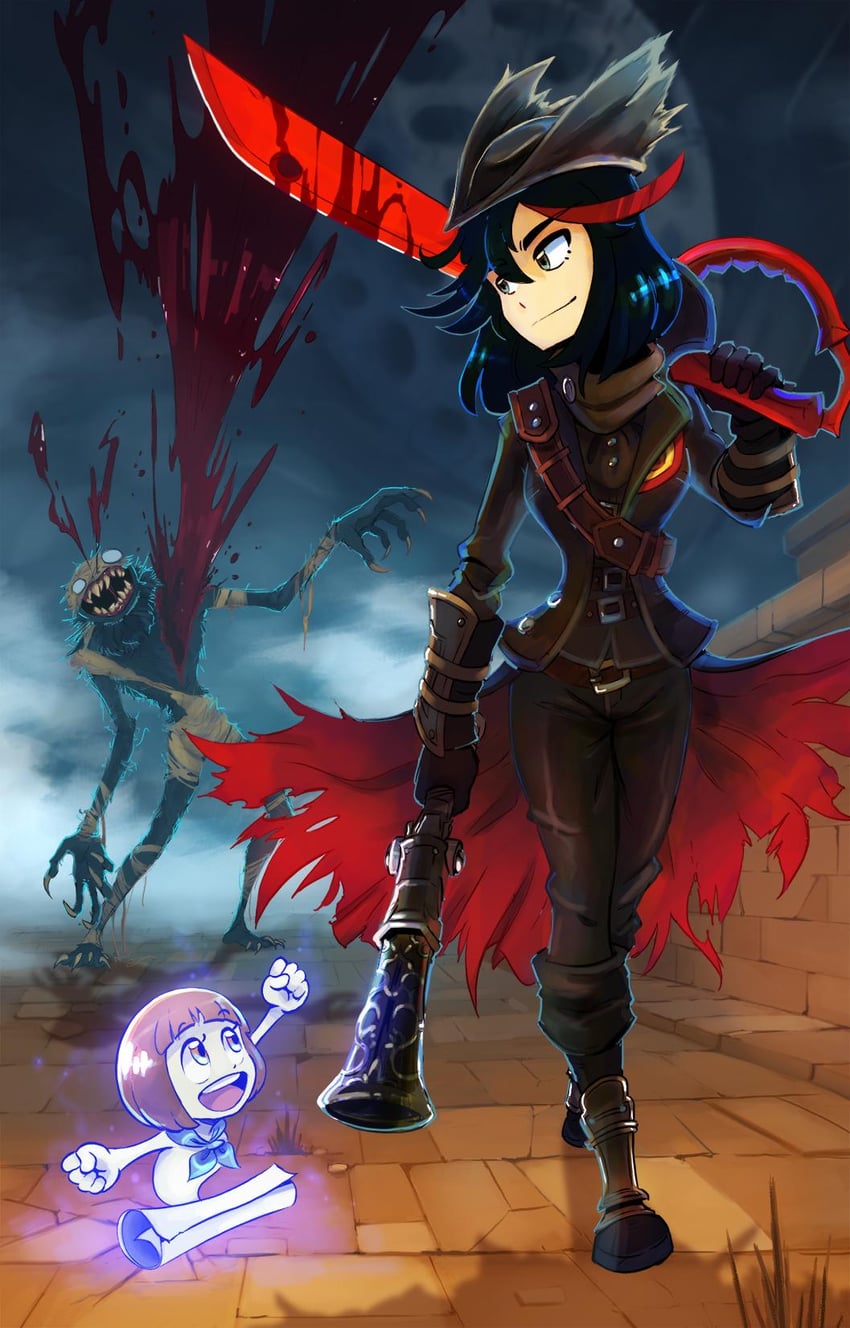 matoi ryuuko, mankanshoku mako, and hunter (kill la kill and 1 more) drawn by gregzilla