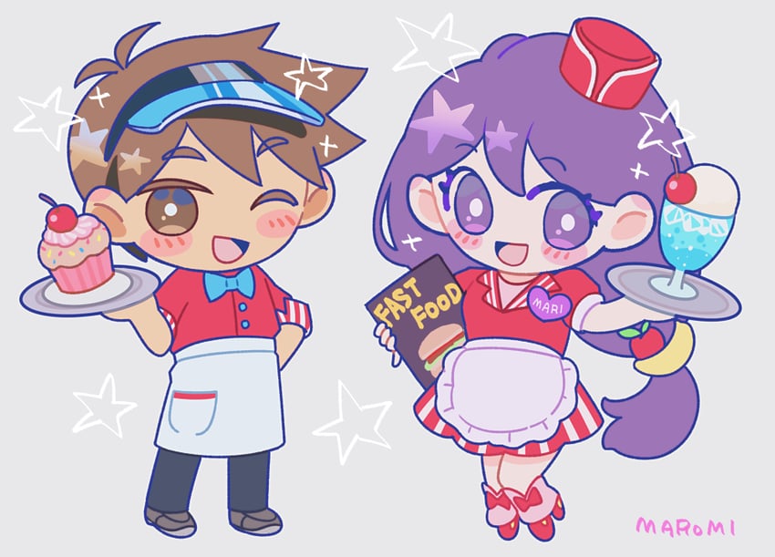 mari and hero (omori) drawn by maromichan