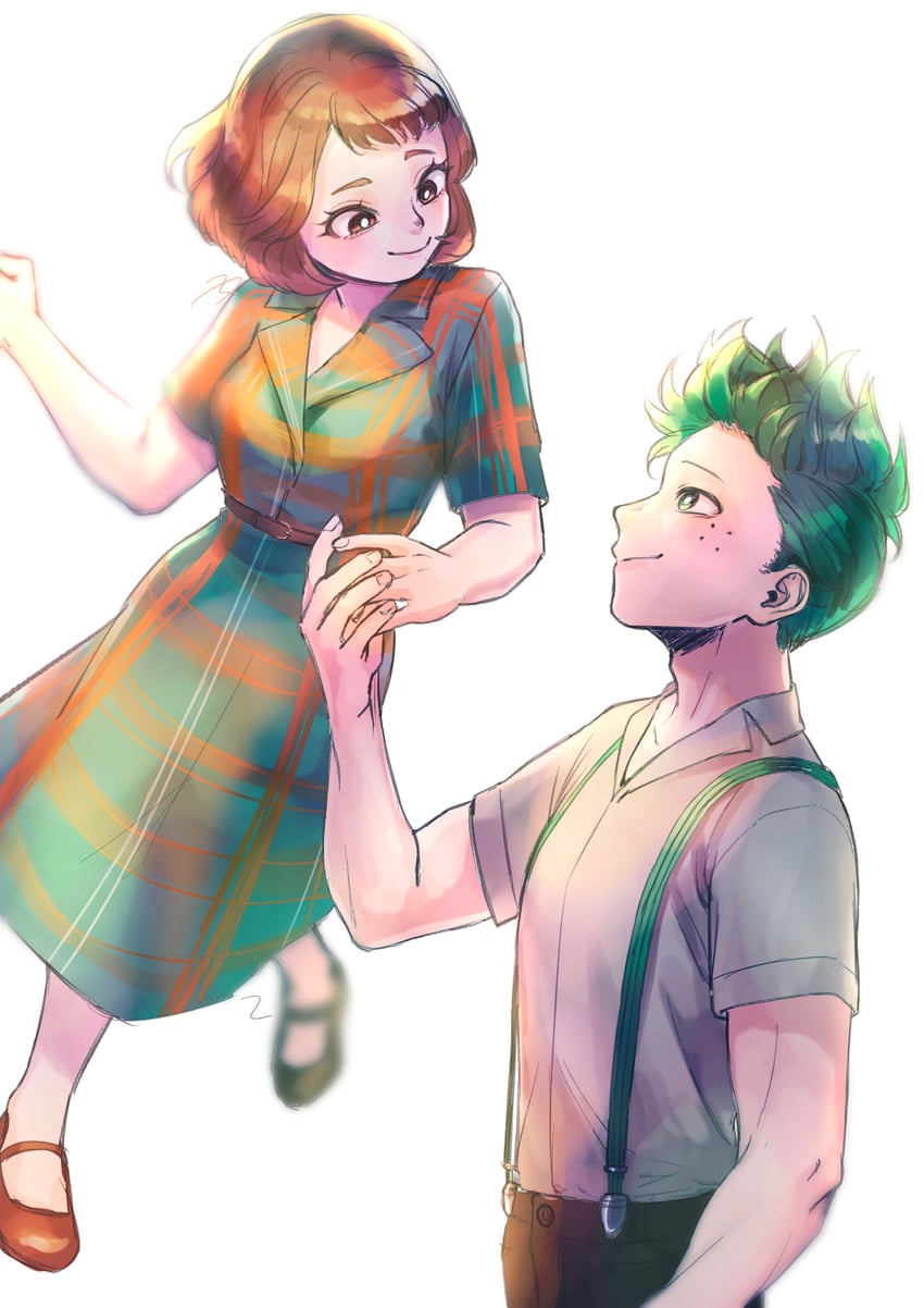 midoriya izuku and uraraka ochaco (boku no hero academia) drawn by ozukidakedo