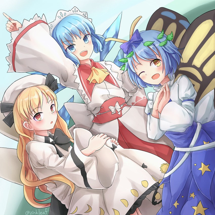 cirno, clownpiece, star sapphire, luna child, sunny milk, and 1 more (touhou) drawn by yu_cha