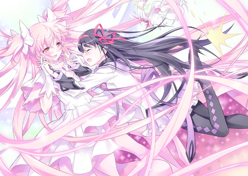 akemi homura, kaname madoka, kyubey, and ultimate madoka (mahou shoujo madoka magica) drawn by kousaki_rui