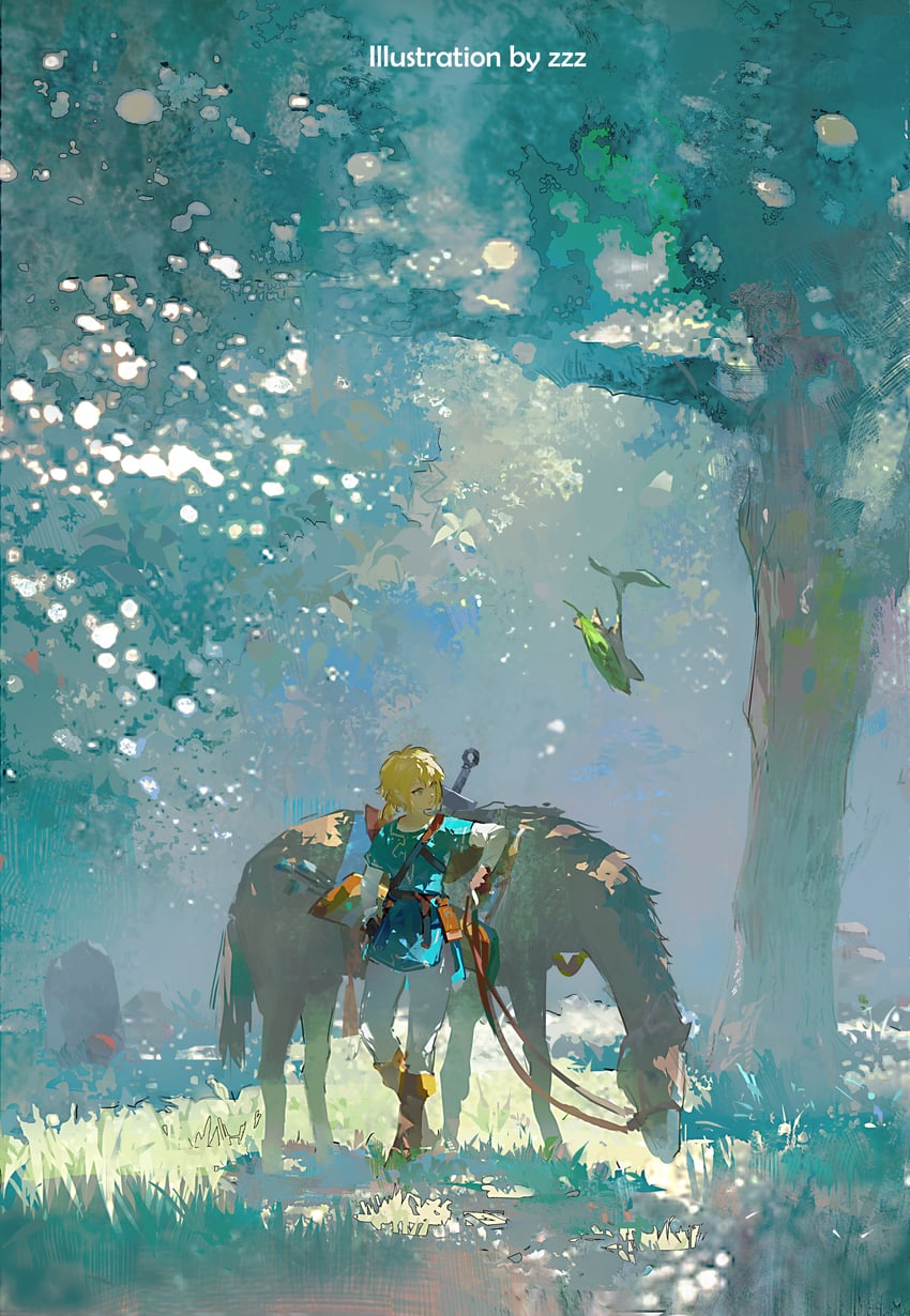 link and korok (the legend of zelda and 1 more) drawn by zzz_(orchid-dale)