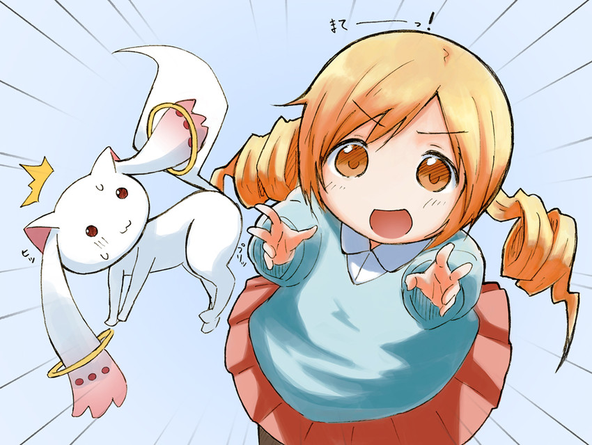 tomoe mami and kyubey (mahou shoujo madoka magica) drawn by kirigaya_yuuji