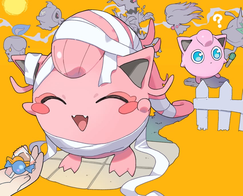 jigglypuff, litwick, ogerpon, misdreavus, duskull, and 2 more (pokemon) drawn by himuro_yukichiko