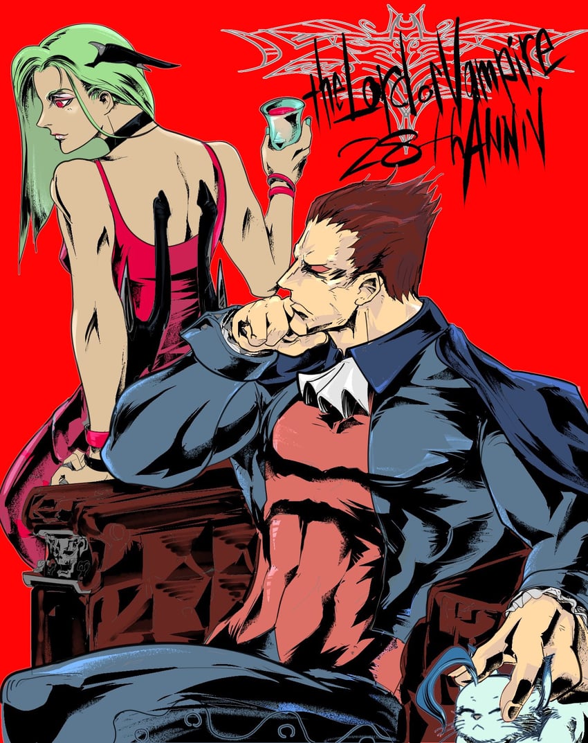 morrigan aensland and demitri maximoff (darkstalkers) drawn by nishi24_(hiroki_nishi)