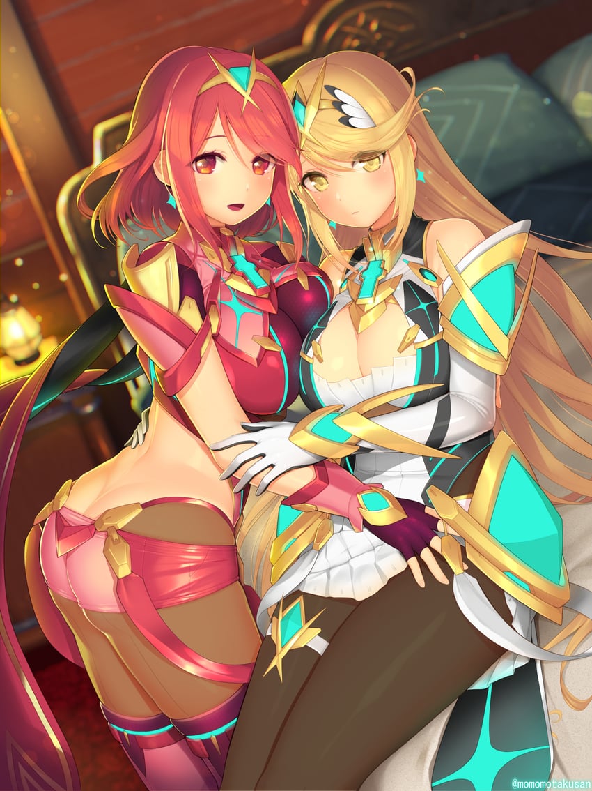 pyra and mythra (xenoblade chronicles and 2 more) drawn by kashiwamochi_yomogi