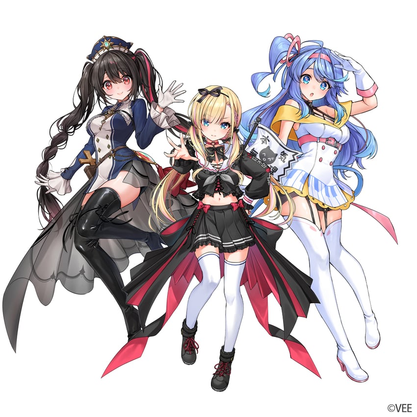 anshinin misa, amakomo linon, and kanra deity (vee) drawn by iro_178