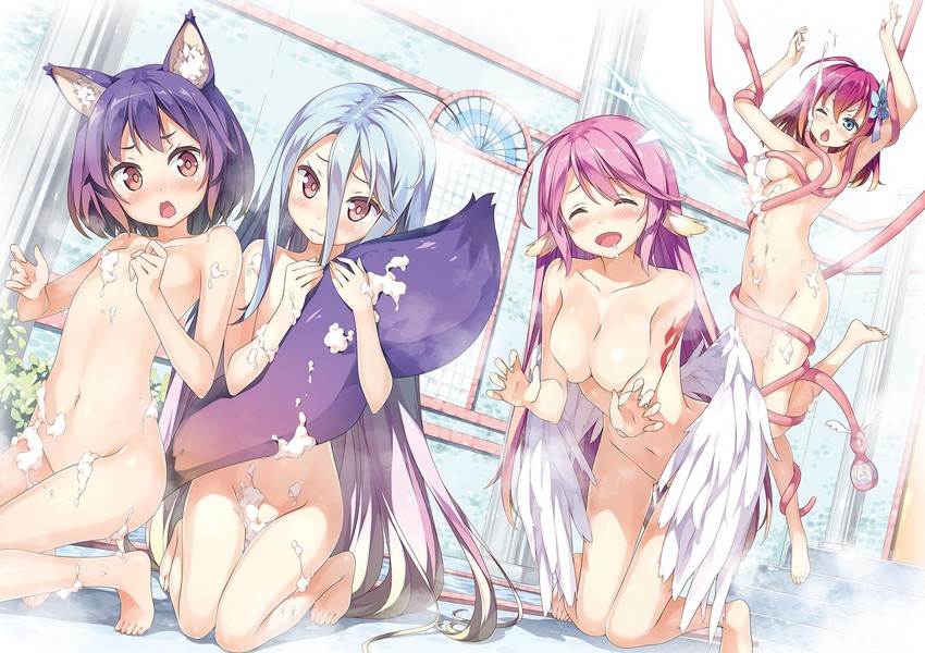 jibril, shiro, hatsuse izuna, and stephanie dora (no game no life) drawn by kantoku