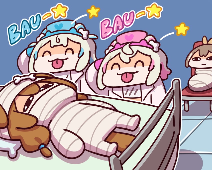 nanashi mumei, inugami korone, fuwawa abyssgard, and mococo abyssgard (hololive and 2 more) drawn by keenbiscuit