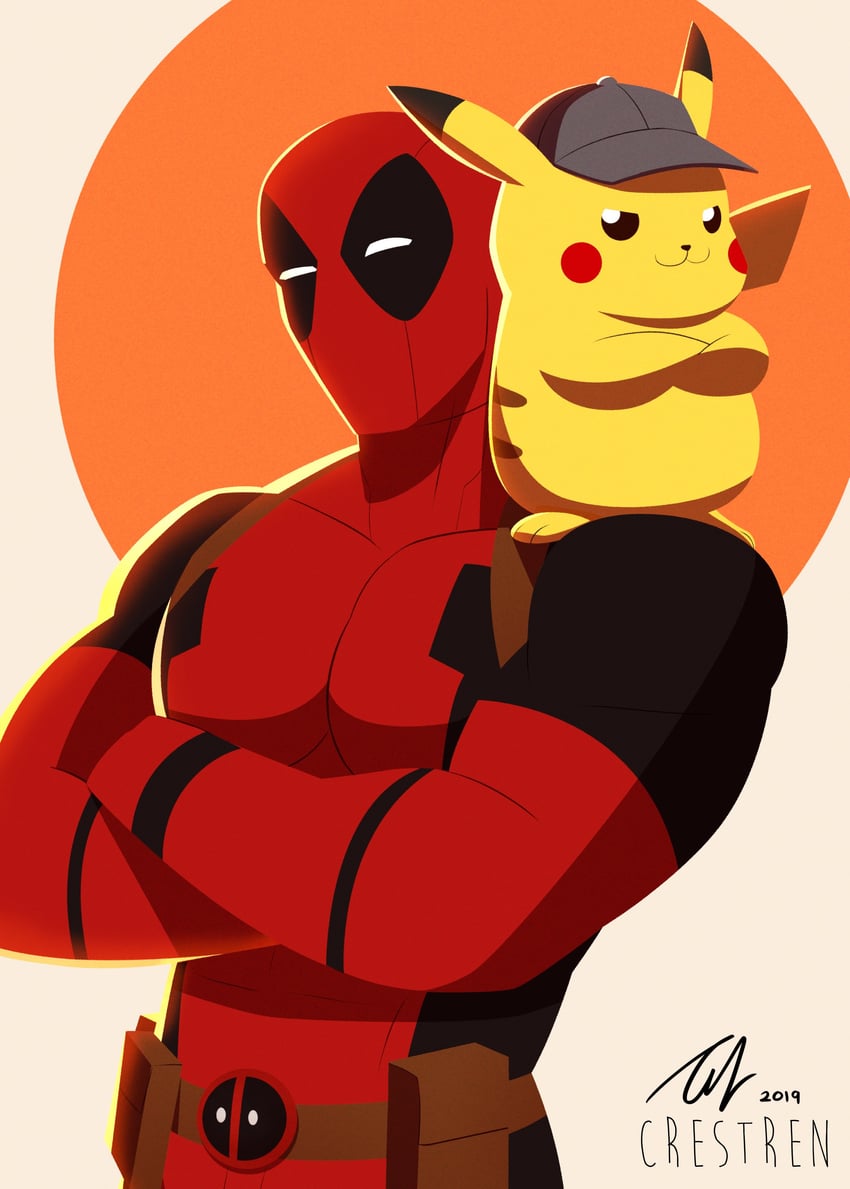 pikachu, deadpool, detective pikachu, and ryan reynolds (pokemon and 3 more) drawn by crestren