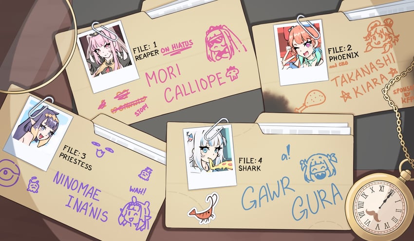 gawr gura, mori calliope, ninomae ina'nis, and takanashi kiara (hololive and 1 more) drawn by kraeyan
