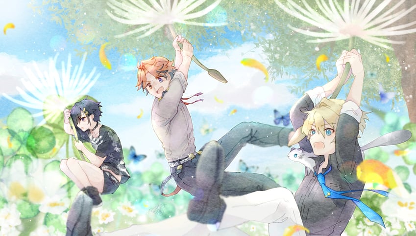 kanade izuru, yukoku roberu, kishido temma, and hiyamaru (holostars) drawn by minakami_hiro
