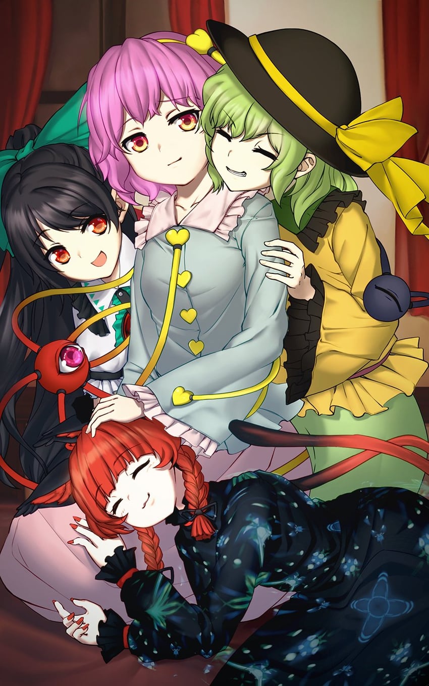 komeiji koishi, komeiji satori, kaenbyou rin, and reiuji utsuho (touhou) drawn by mikami_(mikamicre)