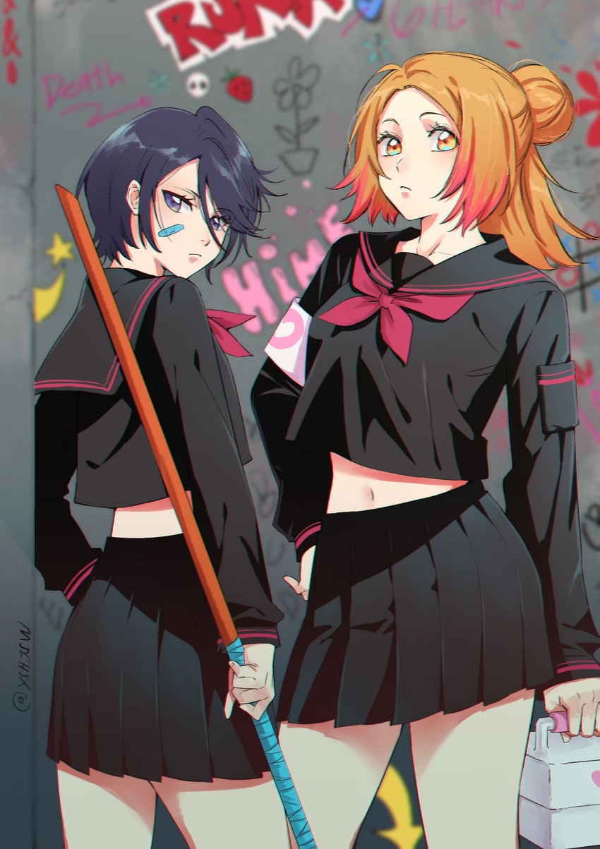 kuchiki rukia and inoue orihime (bleach) drawn by yshjsw
