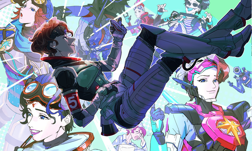 pathfinder, horizon, dark matter horizon, galactic guardian horizon, inverse polarity horizon, and 2 more (apex legends) drawn by thundergotch