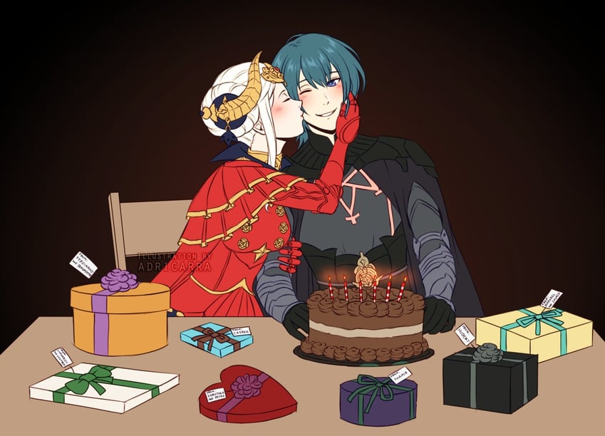 edelgard von hresvelg and male byleth (fire emblem and 1 more) drawn by adricarra