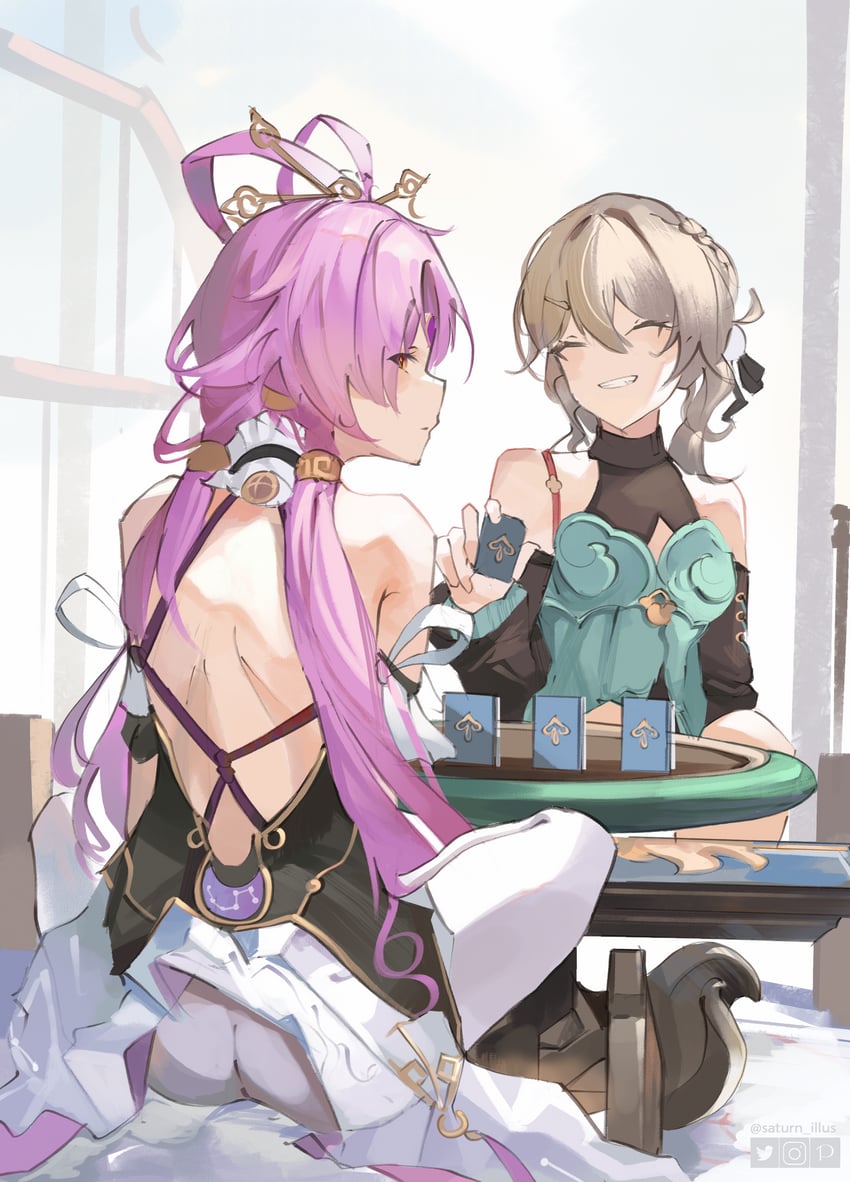 fu xuan and qingque (honkai and 1 more) drawn by saturn_(saturn_illus)