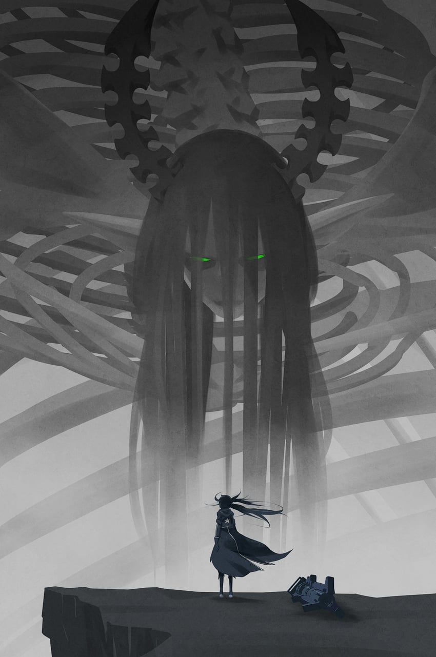 black rock shooter, dead master, titan, and founding titan (shingeki no kyojin and 1 more) drawn by 32zzz