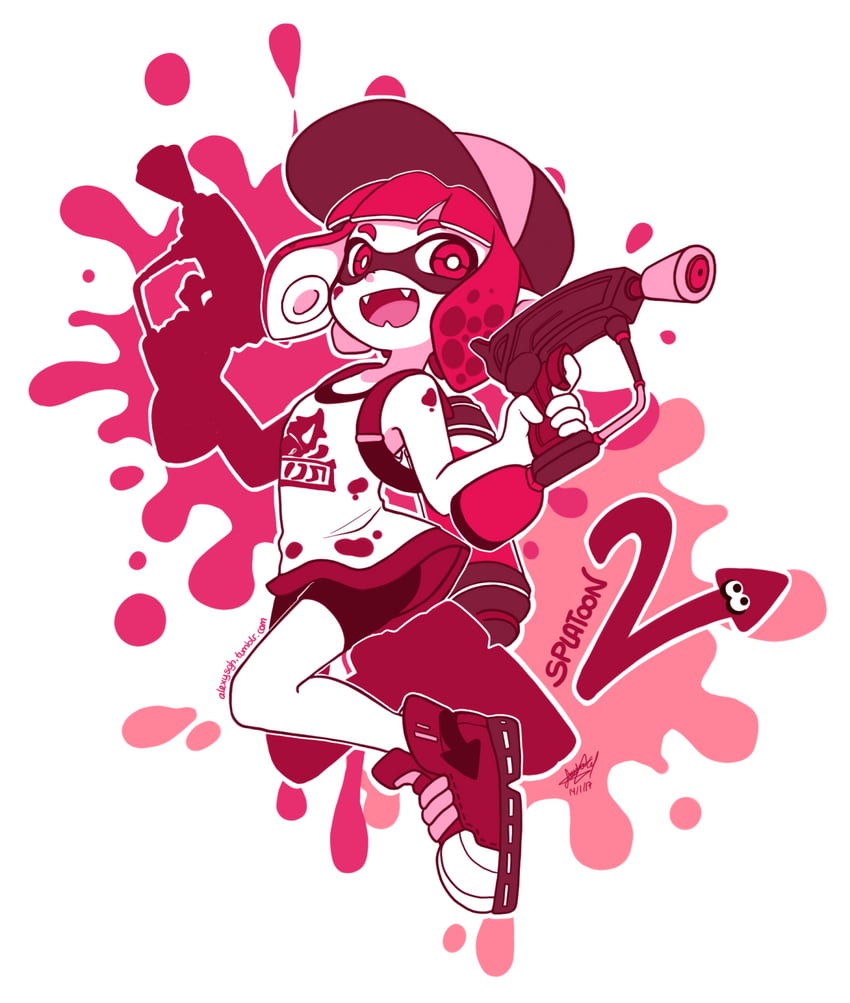 inkling player character and inkling girl (splatoon and 1 more) drawn by sandragh
