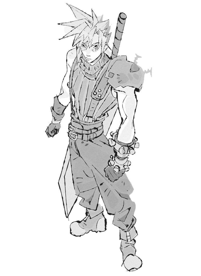 cloud strife (final fantasy and 3 more) drawn by jaysoysaucee