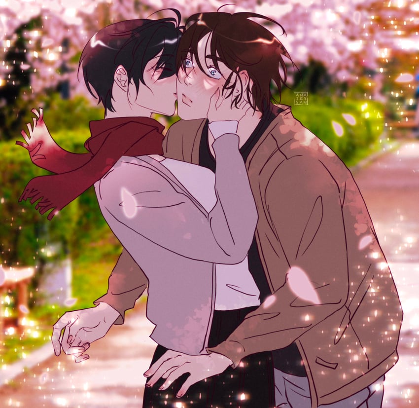 mikasa ackerman and eren yeager (shingeki no kyojin) drawn by anaiessan
